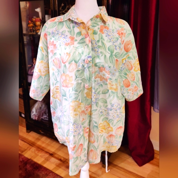 Vintage Seperate Issue Pastel Florals Button Down Short Sleeve Blouse - Picture 1 of 4